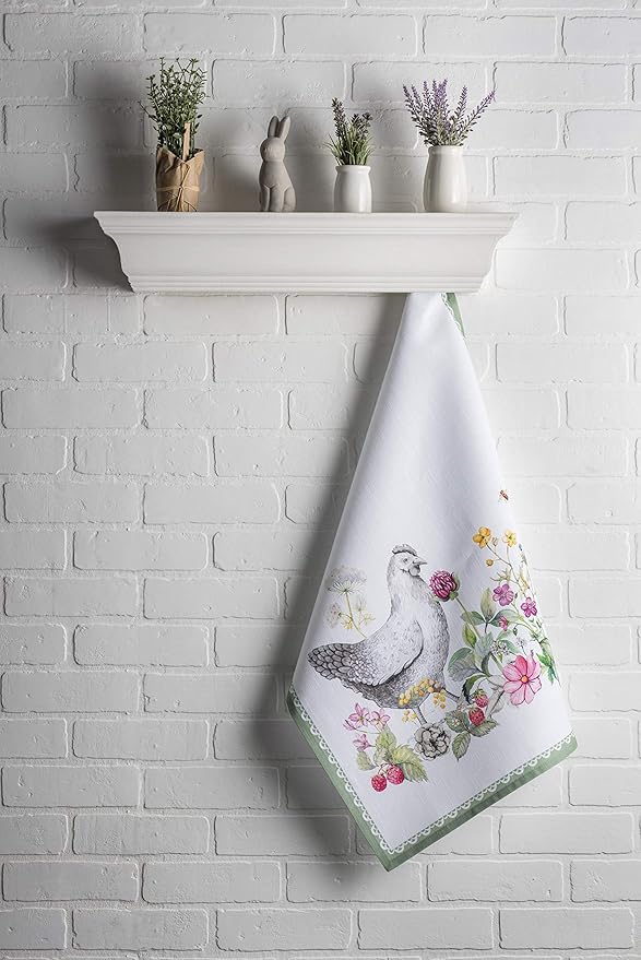 Maison d' Hermine Kitchen Towels Set of 3 100% Cotton 27.50" x 20" Reusable Cloth Tea Dish Towels Absorbent with Hanging Loop for Kitchen, Home, Dining, Cocktail Parties Spring/Summer (Printemps)