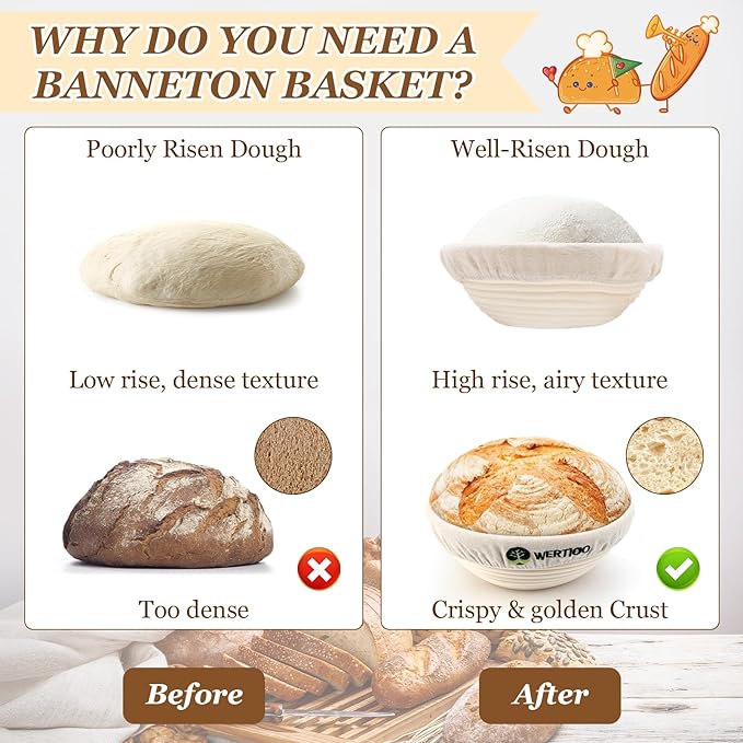 Sourdough Bread Baking Supplies, Sourdough Starter Kit, 2 9 Inch Round Banneton Bread Proofing Basket with 24 Oz Glass Jar, Sour Dough Tools with Danish Dough Whisk & Scraper