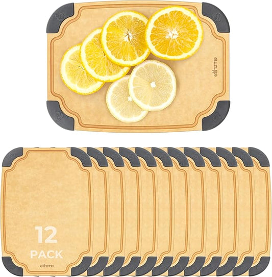Elihome essential Series Wood Fiber Cutting Board for Kitchen, 12pcs Pack, Knife Friendly, Dishwasher Safe, Non-Slip Feet, Juice Groove, Reversible, Non-Porous, Eco Friendly, 10"x 7" SMALL