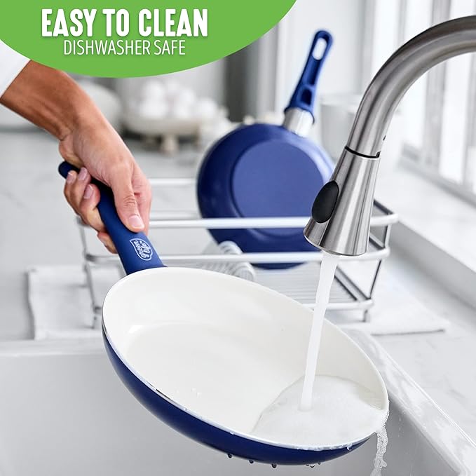 GreenLife Non Stick Fry Pan Set (7" & 10"), Non-Toxic PFAS-Free Ceramic Skillets, Dishwasher & Oven Safe, Egg Omelet Frying Pans, Stay- Cool Handles, Kitchen Home Cooking Essentials, Blue