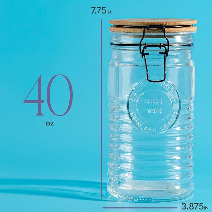 Glass Storage Containers with Airtight Lids - 40 Ounce Mason Jar Storage Containers for Cereal, Coffee & Rice - Pantry Organizing Canister Set of 3 for Kitchen