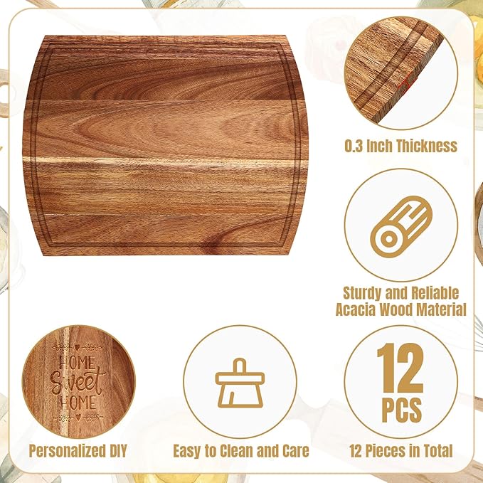 Patelai 12 Pack Large Cutting Boards Bulk Wooden Kitchen Chopping Boards for Crafts DIY Wedding Housewarming Gift(Acacia,12 x 16 Inch)