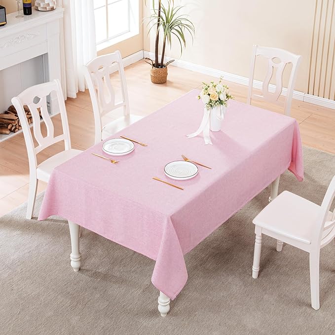 BALCONY & FALCON Rectangle Tablecloth Washable Wrinkle Resistant and Water Proof Table Cloth Decorative Linen Fabric Tablecloths for Dining Parties Kitchen Wedding and Outdoor Use (Light Pink, 55x70)