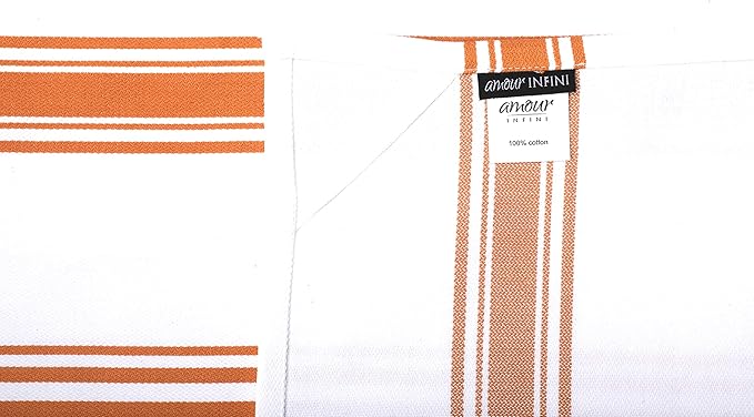 AMOUR INFINI Kitchen Towels 100% Cotton Pack of 4, Highly Absorbent Quick Drying Premium Striped Dish Towel for Kitchen with Hanging Loop Hand & Tea Towels (Orange)