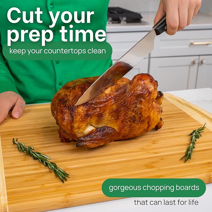 GREENER CHEF 20 Inch Extra Large Bamboo Cutting Board with Lifetime Replacement - Wooden Butcher Block for Kitchen, Carving Meat, Vegetables, and Charcuterie with Deep Juice Groove