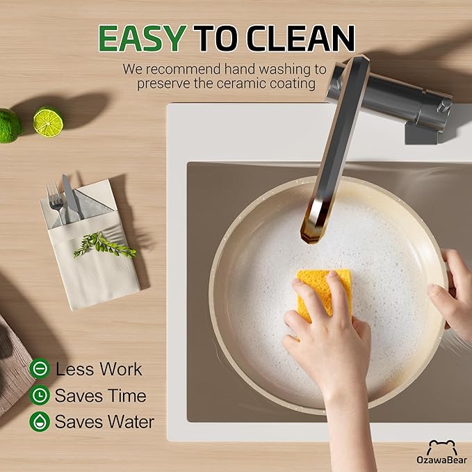 26 Pcs Pots and Pans Set Non Stick, Ceramic Cookware Set Non Toxic with Detachable Handles, Healthy Induction Cookware Oven Safe RV Kitchen Set, PFAS PFOA & PTFE Free, Taupe