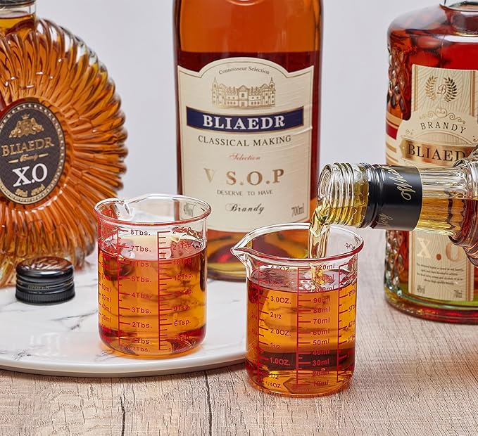 Ackers High Borosilicate Glass Measuring Cup Set with Pour Spout,60ml(2OZ),120ml(4OZ), 250ml(8OZ) Glass Measuring Beaker for Kitchen or Restaurant, Easy to Read