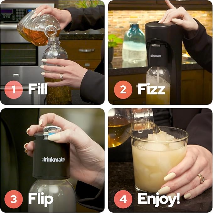 Drinkmate OmniFizz Sparkling Water and Soda Maker, Carbonates Any Drink, ULTIMATE BUNDLE - Includes three 60L CO2 Cylinders, Two Carbonation Bottles, and Fizz Infuser (Royal Red)