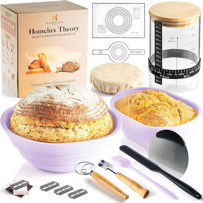 Sourdough Starter Kit, 14pcs Bread Making Kit & Sourdough Bread Baking Supplies Kit, Banneton Basket Kit for Sourdough Proofing with Bread Baking bowl for Artisan Breads (Purple) by HOMELUX THEORY