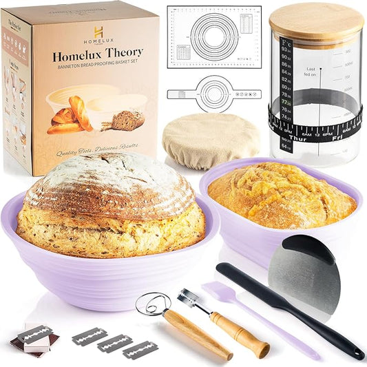 Sourdough Starter Kit, 14pcs Bread Making Kit & Sourdough Bread Baking Supplies Kit, Banneton Basket Kit for Sourdough Proofing with Bread Baking bowl for Artisan Breads (Purple) by HOMELUX THEORY