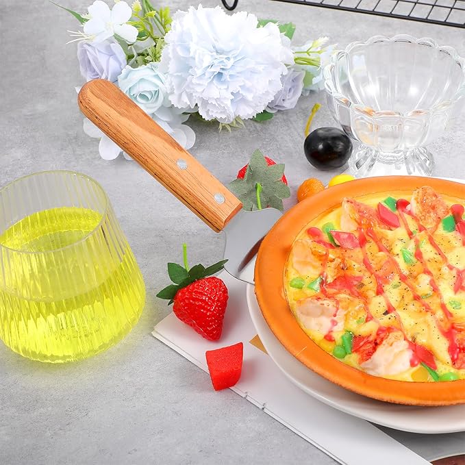 12 Pcs Stainless Steel Pizza Servers with Wooden Handle, Pie Servers Spatula, Triangular Spade Pastry Spatula for Pizza, Pie, Cake, Dessert
