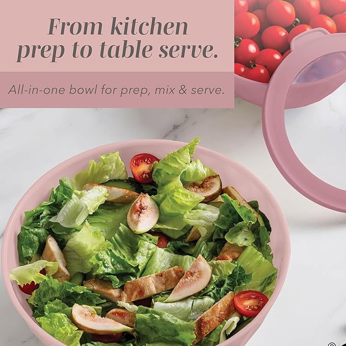 COOK WITH COLOR Mixing Bowls with Lids - 12 Piece Plastic Nesting Bowls Set includes 6 Prep Bowls and 6 Lids, Diamond Design - Microwave Safe, Pink