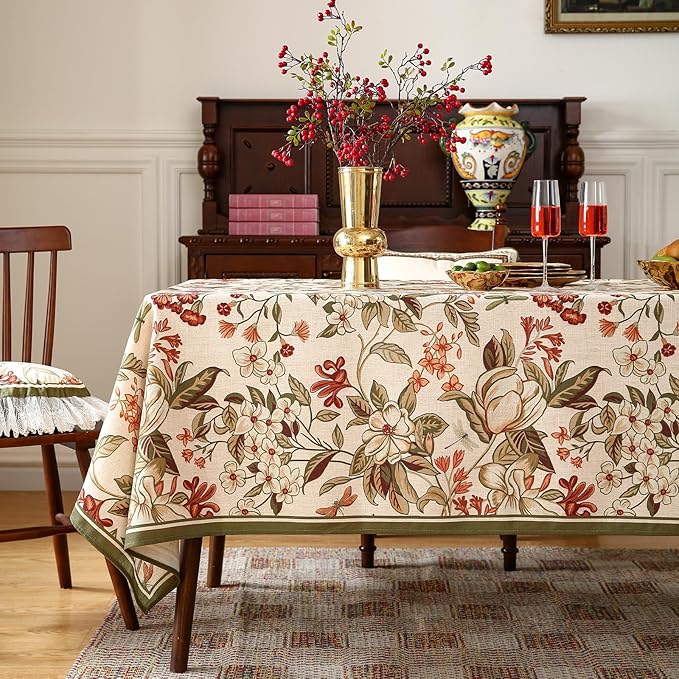 French Tablecloth for Rectangular Tables,Linen Table Cloth with Colorful Flowers Pattern,Heavy Durable Table Cover for Dining Thanksgiving Kitchen Decor Party Banquet Christmas,67"*118"