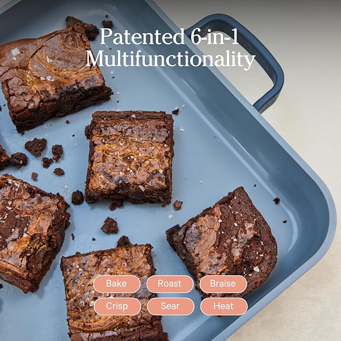 Our Place Bakeware Set | 5-Piece Nonstick, Toxin-Free, Ceramic, Cast Aluminum Set w/Oven Pan, Bakers, & Oven Mat | Space-Saving Nesting Design | Oven-Safe | Bake, Roast, Griddle and more | Blue Salt