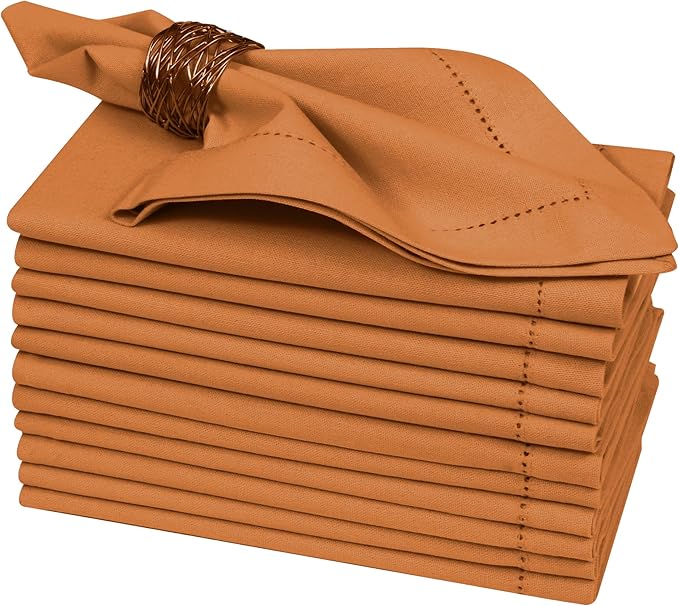 Bedding Craft Cotton Cloth Dinner Napkins Set of 12 – 18x18 Desert Sun with Frayed Fringe – Machine Washable Fabric Napkins for Weddings, Baby Showers, Parties & Everyday Dining