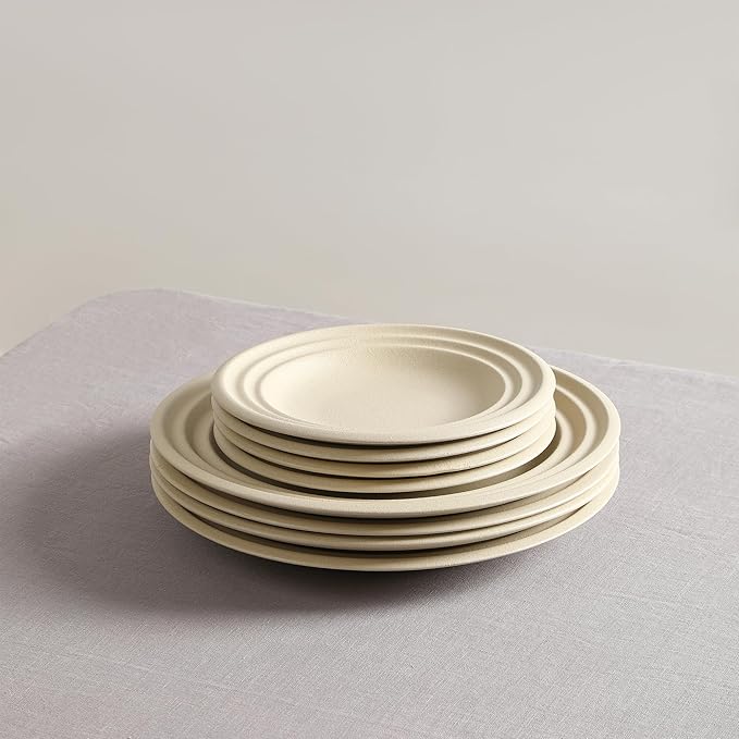 Stone Lain Zen Stoneware 12-Piece Dinnerware Set, Service for 4, Beige, Includes Salad -, Dinner Plates & Bowls, Textured Sand Finish, Microwave & Dishwasher Safe