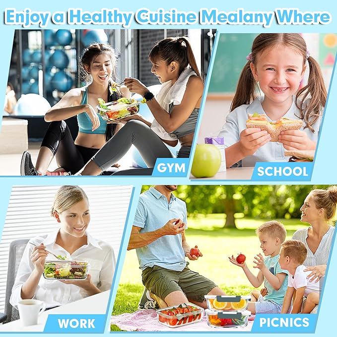 VERONES 5 Pack 36 OZ Glass Meal Prep Containers, Airtight Glass Lunch Containers Set, Glass Food Storage Containers with Lids,Exclusive of BPA, for Microwave, Oven, Freezer & Dishwasher Friendly,Grey