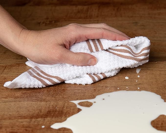 Sticky Toffee Cotton Dishcloths Set of 8 – Brown and White Dish Towels 12x12 in, Reusable and Absorbent Tea Towels for Cleaning or Drying, Oeko-Tex Cotton