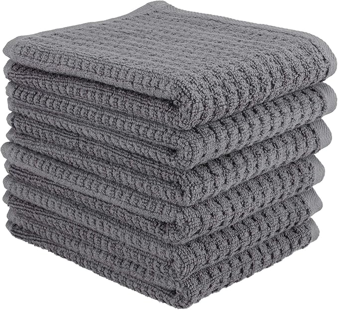 CRAFTSWORTH Kitchen Towels, 15 x 26 Inches, Pack of 6, 400 GSM, 100% Ring Spun Cotton, Solid Grey Dish Towels Super Soft and Absorbent, Tea Towels and Bar Towels