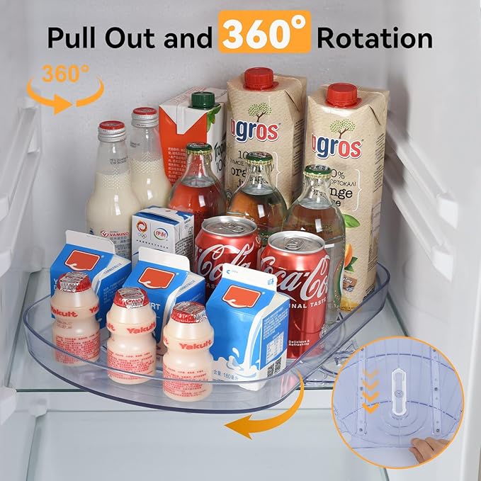 Lazy Susan Turntable Organizer for Fridge,15.7" Organization 360° Rotating Storage Tray Container Bins Spice Rack Cabinet Rotating Condiment for Pantry Countertop Kitchen Vanity Bathroom, Clear