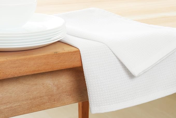 PurpleEssences Waffle Weave Kitchen Towel, 100% Cotton, 15x25 Inches, with Hanging Loop Ultra Soft Absorbent Quick Drying Dish Cloth, Tea and Hand Towels, 6 Pack - Christmas Holiday Winter - White