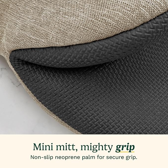 Cuisinart Mini Oven Mitts – 5.5” x 7” Heat-Resistant Kitchen Mitts for Oven with Non-Slip Neoprene Palm, Cotton Filling, and Fabric Loop – Durable Oven Mitt Set for Cooking & Baking (Taupe)