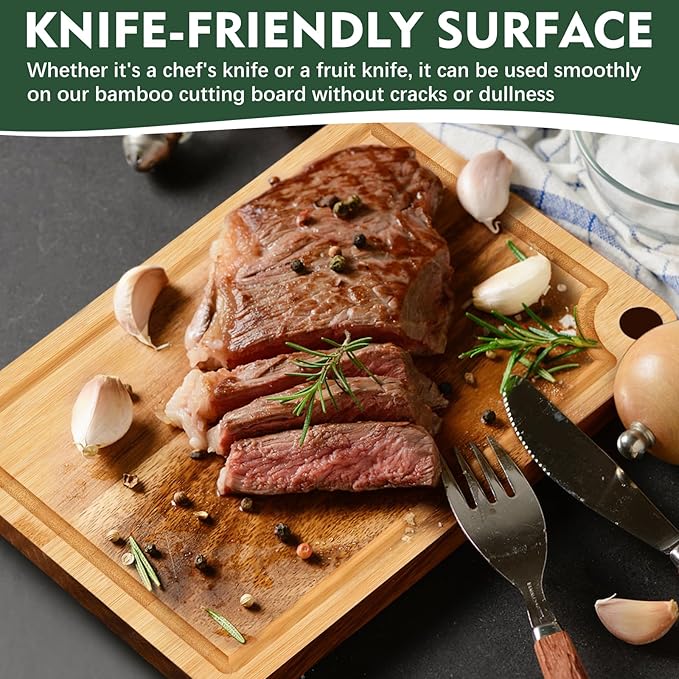 Unokit 3PCS Bamboo Cutting Boards Set - Large Natural Wooden Cutting Boards with Juice Groove & Built-in Handles，Ideal Charcuterie & Chopping for Meat, Vegetables, Dishwasher Safe