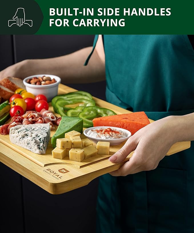 ROYAL CRAFT WOOD Extra Large Cutting Boards for Kitchen Meal Prep & Serving-Bamboo Wood Cutting Board with Deep Juice Groove - Charcuterie & Chopping Butcher Block for Meat - Gadgets Gift (XL 18x12")