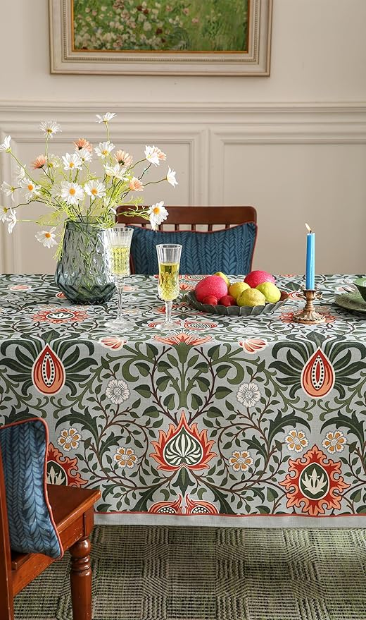French Tablecloth for Rectangle Tables,Linen Table Cloth with Colorful Flowers Pattern,Heavy Durable Table Cover for Dining Thanksgiving Kitchen Decor Party Banquet Christmas,55"*87"