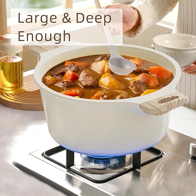 Caannasweis 20Pcs Cookware Sets, Nonstick Pots and Pans Set, Granite Induction Cookware, Non Stick Kitchen Cooking Set,Cream White 21 Piece Egg Pan Set, PFOS PFOA Free