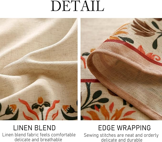 Floral Tablecloth for Round Tables,Linen Table Cloth with Double-Edged Lily Pattern,Heavy Durable Table Cover for Dining Thanksgiving Kitchen Decor Party Christmas,Diameter 67"