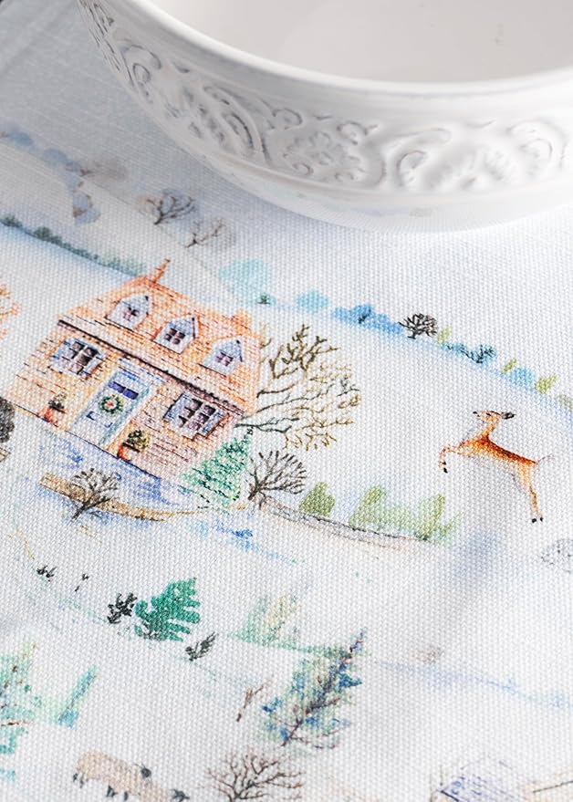 Maison d' Hermine Placemats Set of 4 100% Cotton Washable Cloth Place Mats, Reusable Table Mats for Thanksgiving Christmas Decorations Kitchen Dining Party Wedding Restaurant (Snowy World, 13" x 19")