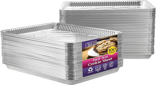 Aluminum Pans Half Size Cookie Sheet 100 Count Durable Nonstick Baking Sheets 17.75" x 12.75"
