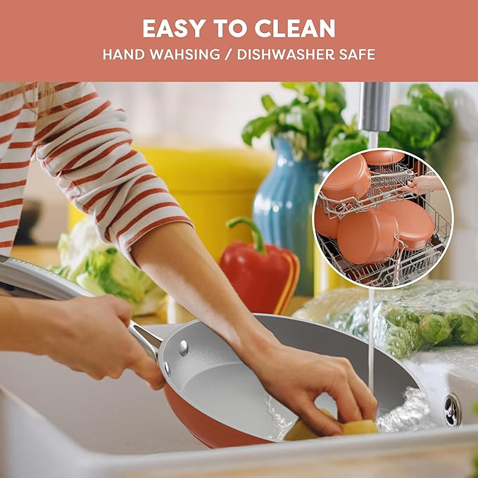 CIARRA Nonstick Ceramic Frying Pan, Non Toxic, PTFE & PFOA Free, Oven Safe & Compatible with All Stovetops, 10.2 Inches, Orange