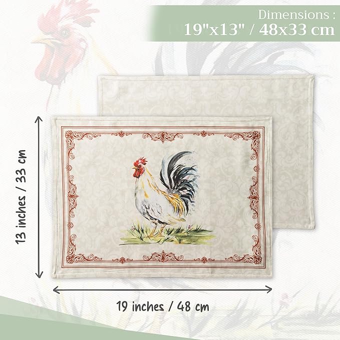 Maison d' Hermine Placemats Set of 4 100% Cotton Washable Cloth Place Mats, Reusable Table Mats for Kitchen Dining Decoration, Party, Wedding, Restaurant Spring/Summer (Campagne, 13" x 19")