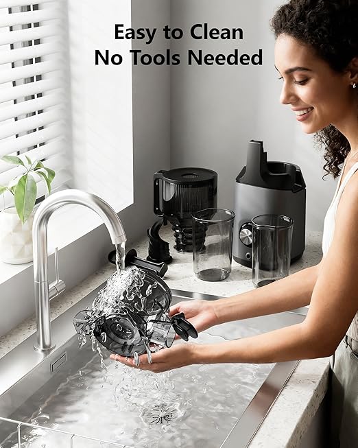 Cold Press Juicer, EUHOMY 5.4" Wide Feed Chute Juice Extractor Machine with 400W, High Juice Yield, Slow Masticating Juicer for Whole Vegetables & Fruits, Deep Gray