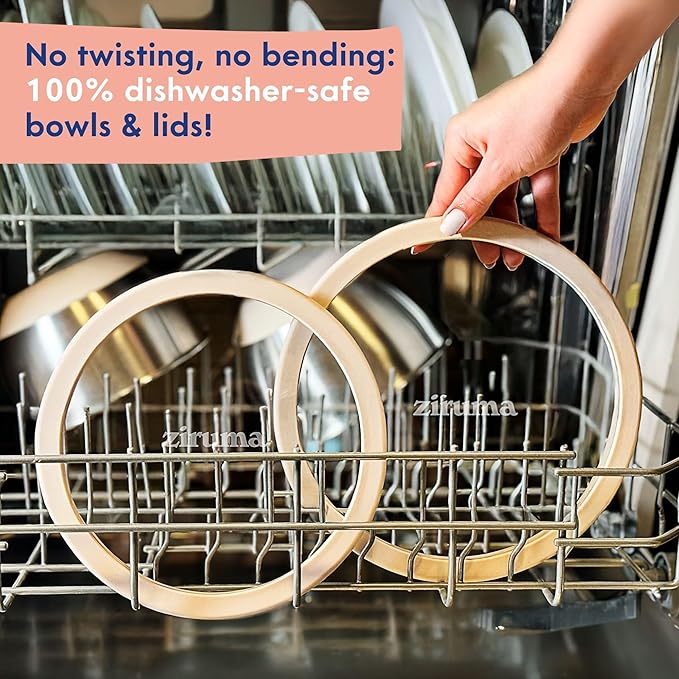 Ziruma Non-Toxic Mixing Bowls with Lids Set, Stainless Steel & Glass, 5 Pcs Plastic Free Bowls with Silicone Non-Slip Base, Dishwasher Safe Mixing Bowl Set