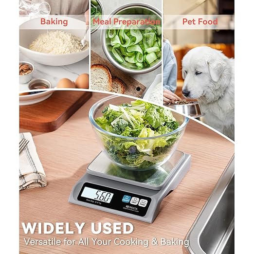 BOMATA 0.1g/ 13lb Food Scale, Digital Kitchen Scale with Removable Stainless Steel Pan, Backlit LCD Display, for Cooking, Baking B621 Grey
