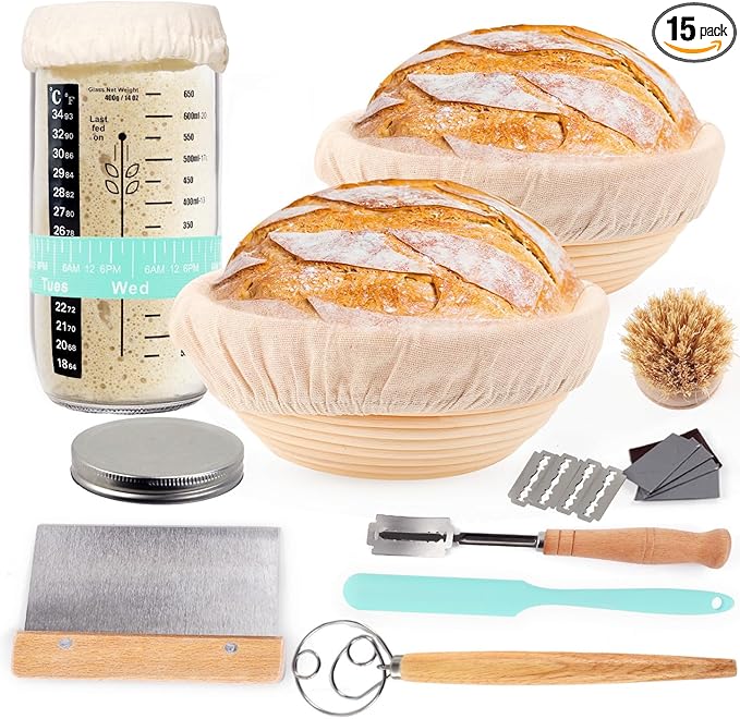 Bread Proofing Baskets, 2pcs Round 8.5inch Sourdough Starter Kit, Sourdough Bread Baking Supplies (Mint Green)