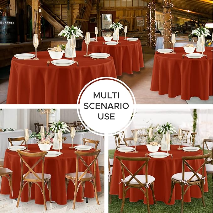 Fitable 8 Pack Round Tablecloths: Stain Resistant Wrinkle Free Fall Table Clothes, Washable Reusable Polyester Table Covers for Wedding Thanksgiving Party Birthday Banquet Reception(Rust, 84 Inch)