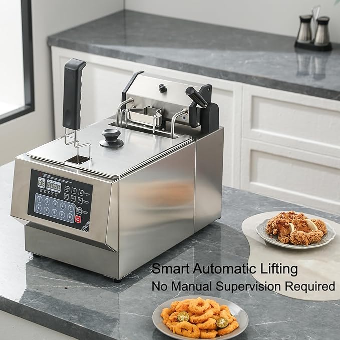 Commercial Deep Fryer with Auto Lift - Unattended Frying, One-Touch Operation, Boosts Efficiency & Consistency-1800W Electric Oil Fryer with basket for Restaurant Business, Food Truck, Home