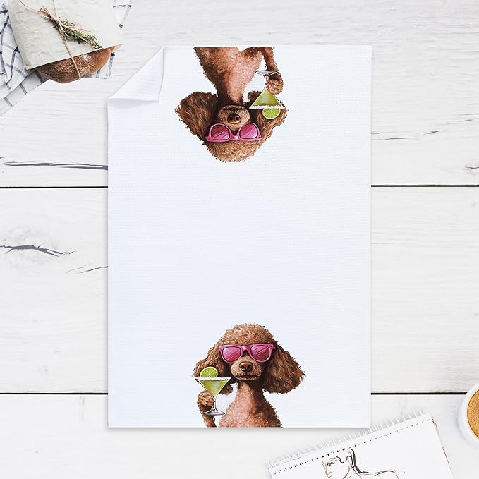 Cabana Bro Funny Cocktail Poodle Kitchen Towels, Poodle Mom Lover Gifts Dish Tea Hand Towels for Kitchen Bar Cart Decor, Gifts for Cocktail Lovers, Bar Towel for Bartender, 16x24 Inches