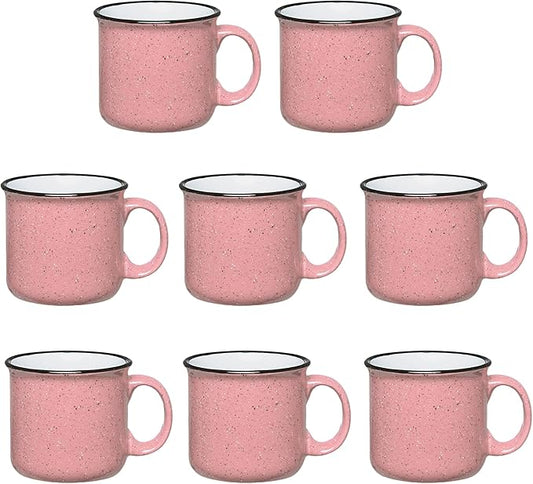 Set of 8 Ceramic Campfire Mugs – 15 Oz, Pink – Coffee & Tea Cups for Home, Work, Travel, Camping – Customizable, Great for DIY, Events, Companies