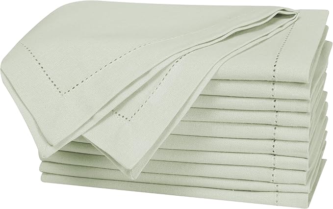 Bedding Craft Cotton Cloth Dinner Napkins Set of 12 – 18x18 Aloe Wash Finish with Hemstitched Corners – Machine Washable Fabric Napkins for Weddings, Parties & Dining