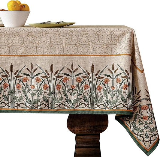 patdrea Designer Floral Linen Table Cloth Durable Breathable Tabletop Cover Dacorative Kitchen Dining Tablecloth for Rectangular Tables for Kitchen Dining Parties,Holiday Christmas,63"x 110"
