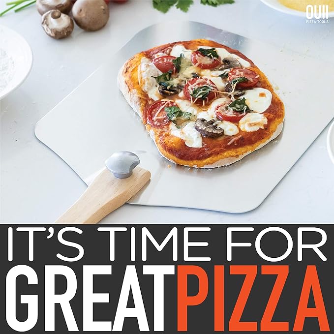 Aluminum Pizza Peel Metal - 12 x 14 Inch. Pizza Spatula for Oven with Foldable Wood Handle. Pizza Oven Accessories Tools. Turning Peel, Bread, Pastry, Dough, Cake Spatula