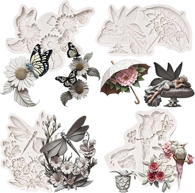 (Four-piece set) Flower, butterfly, umbrella wing girl, dragonfly, bird, DIY silicone mold, cake chocolate mold wedding cake decoration tool soft candy cake mold