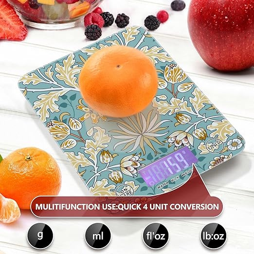 Food Scale Kitchen Digital Scale Food Ounces and Grams Dieting Baking Cooking Waterproof Glass Panels LCD Display,4 Units Scale Tare Function 016