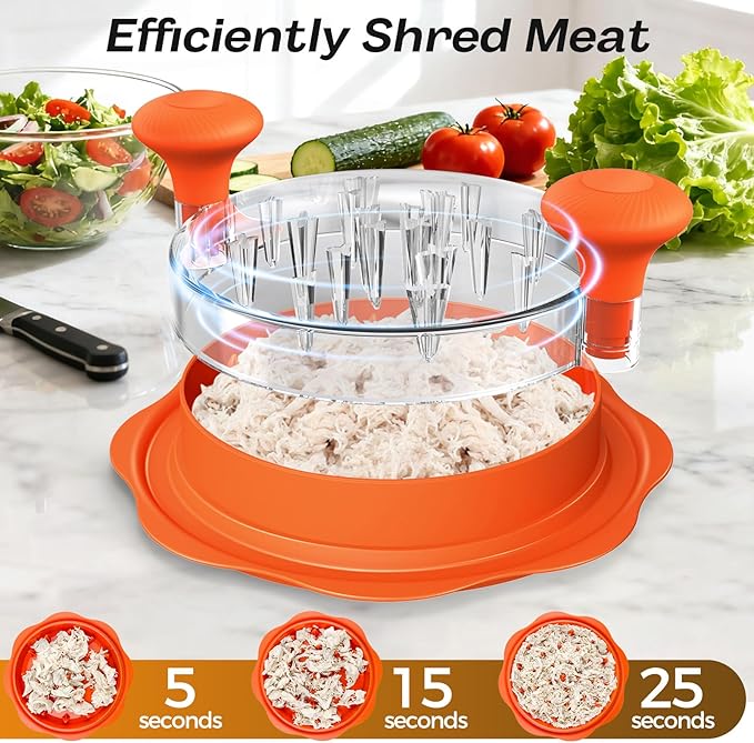 10'' Pro Chicken Shredder Tool Twist Large for Kitchen, BPA-Free Food-Safe Meat Grinder, Visible Chicken Breast Meat Shredder with Strong Anti-Slip Bottom & Ergonomic Handle, Orange