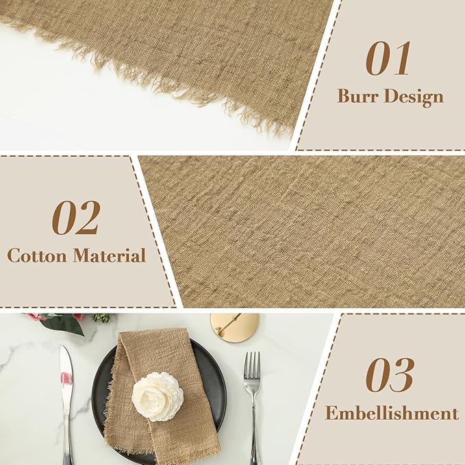 Linen Napkins Set of 12, Versatile 17x17 Inches Handmade Cotton Cloth Napkins, Dinner Table Cloth Napkins for Wedding, Christmas and Parties, Brown